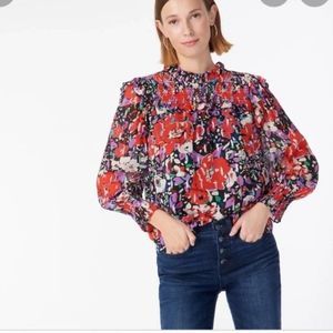 J. Crew Floral Blouse - Red and Black